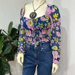 Free People Floral Top Ruffled Boho Size Small